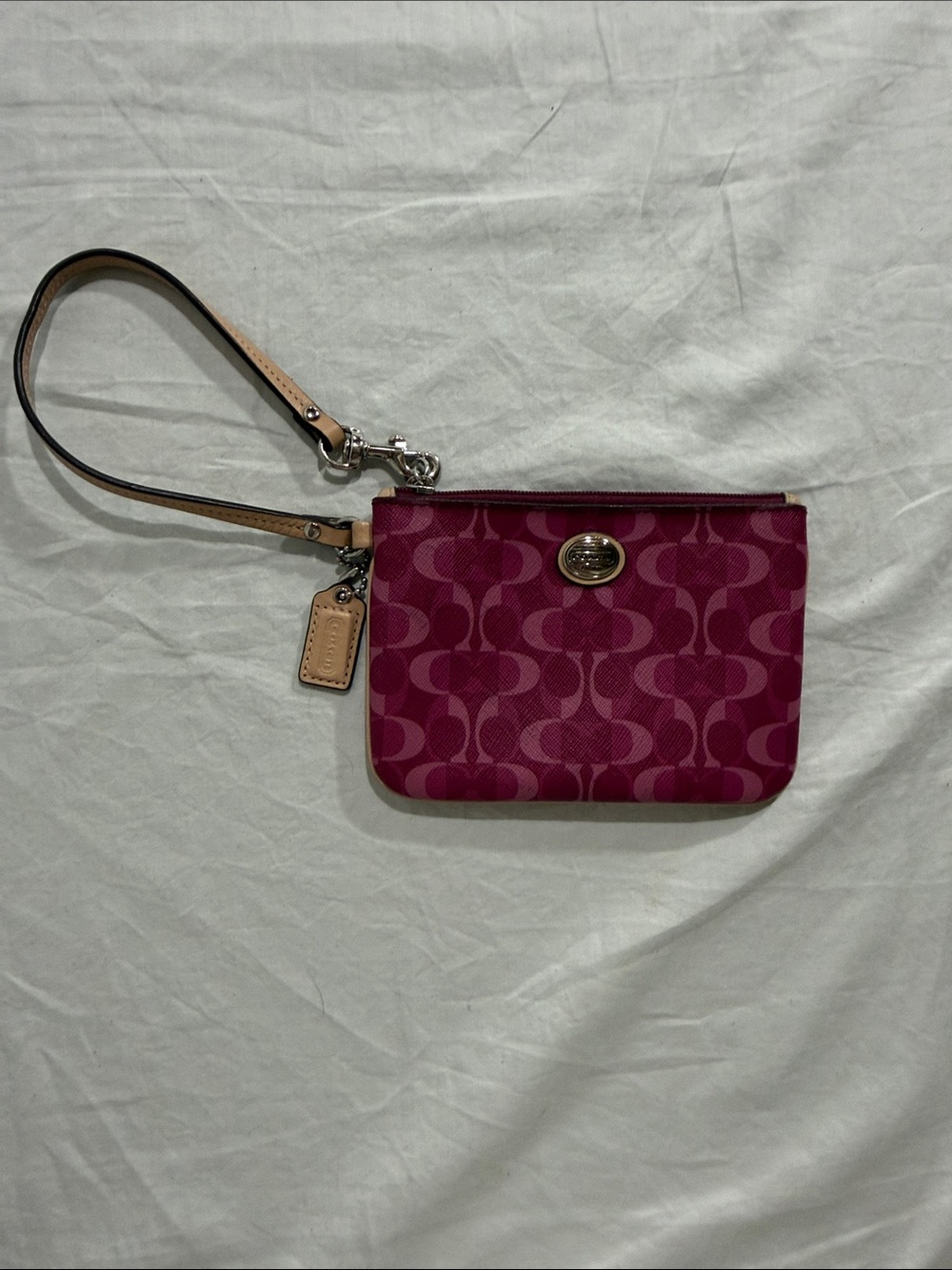Coach Magenta Signature Wristlet with Leather Strap